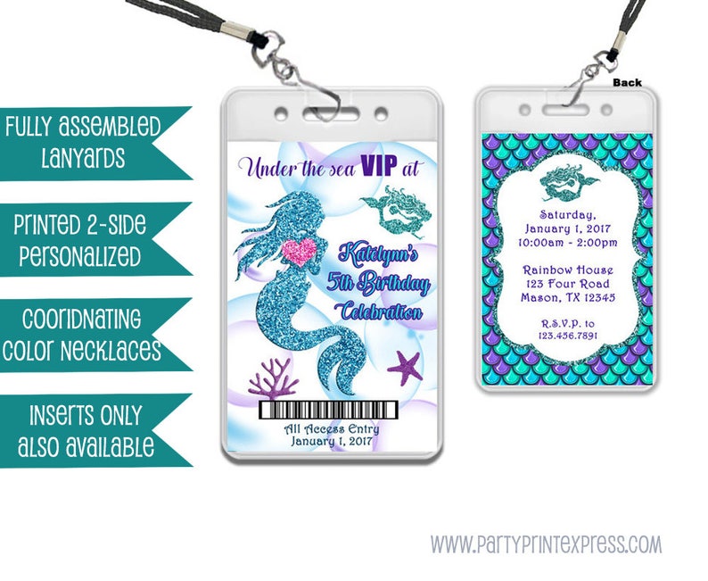Mermaid Vip Pass Lanyard Invitations Under The Sea Vip Etsy