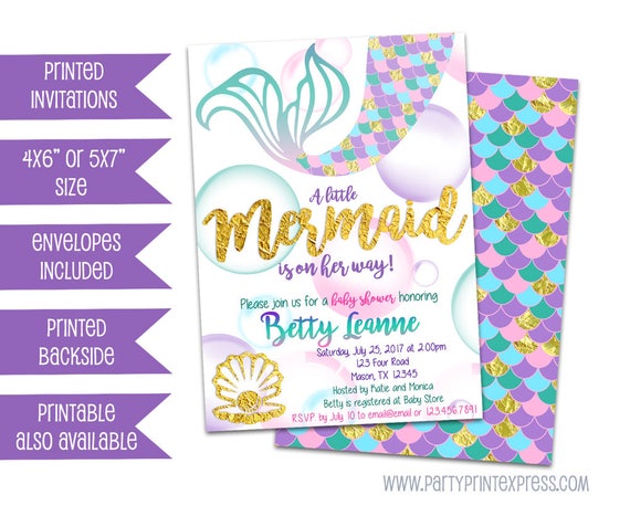 Mermaid Baby Shower Invitations - Mermaid Invitation - Purple Aqua Mermaid Baby Invitations - Girl Baby Shower Invites - Girl Shower - Pearl Il_570xn