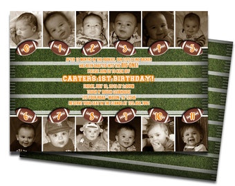 Football 1st Birthday Invitations - Photo 12 month Football Birthday Invites Quarterback - Boy Sports All Star 1st Birthday - Monthly