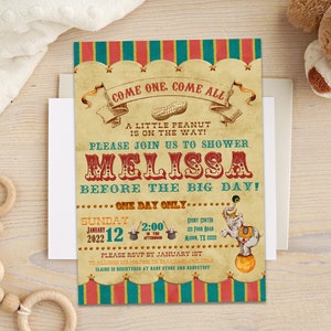Vintage Circus Invitations - Little Peanut Birthday or Baby Shower Circus Invite - Come one Come All - Carnival Party Invites - Boy Girl
