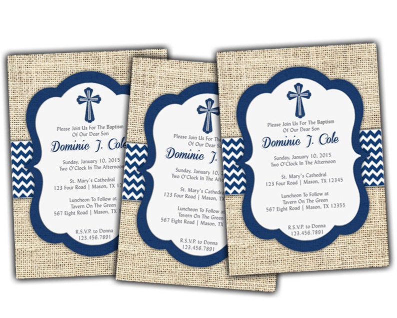 Navy Baptism Invitation Boy Baby Boy Blue Christening Etsy