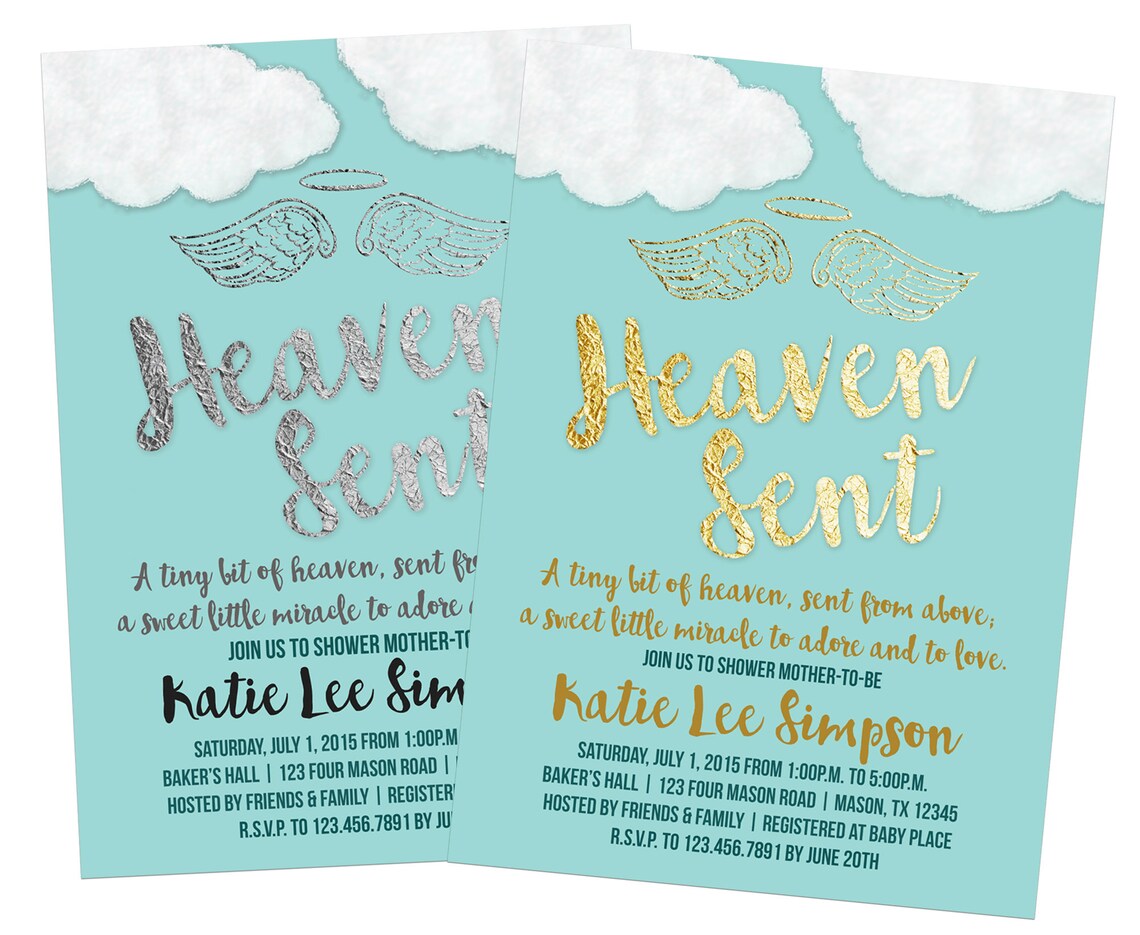 Printable Heaven Sent Baby Shower Invitations DIY Boy Baby Etsy
