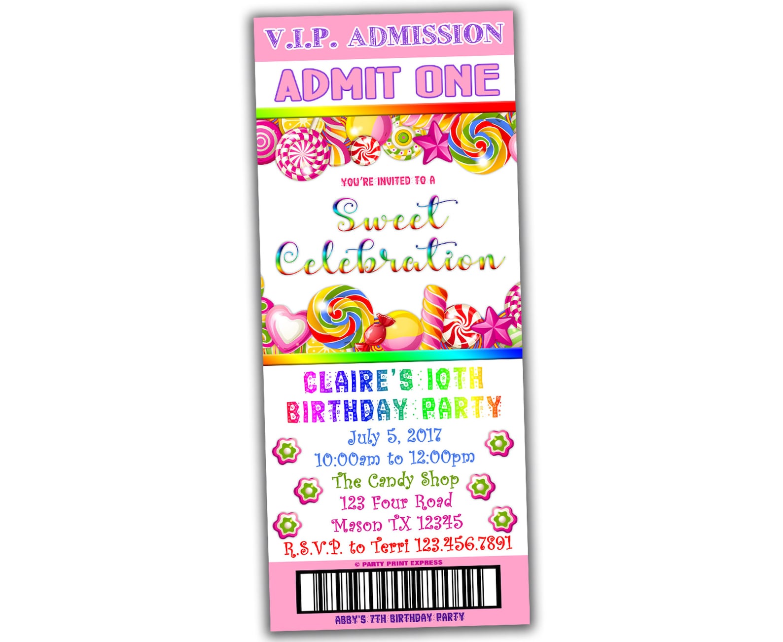 Printable Candy Land Admission Ticket Invitations Pink Sweet - Etsy