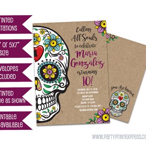 Sugar Skull Birthday Invitation Sugar Skull Invitations Kraft Skull ...