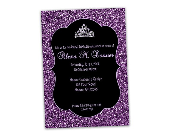 Purple Sweet 16 Invitation - Purple Glitter Sweet 16 Invitations - Purple and Black Sweet 16 Invite - Photo Invitation - Trendy Tiara Il_570xn