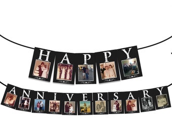 Krijt foto verjaardag banner decoratie - dan nu foto's gouden diamant jubileumfeest 10e 25e 50e ELK jubileum koppelcadeau