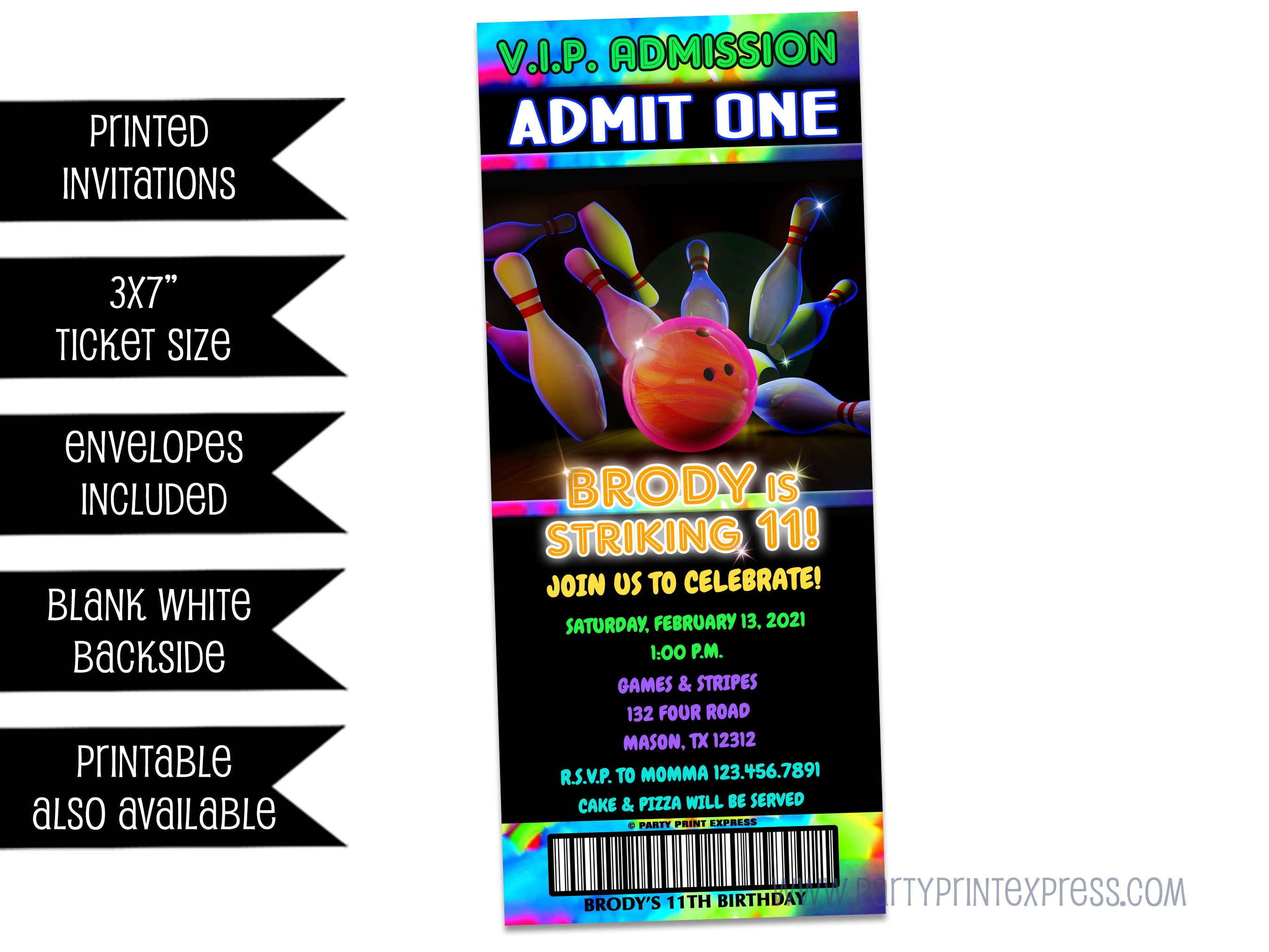 bowling birthday ticket invitations glow bowl vip etsy ireland