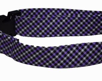 Dog Collar, Checks Purple Black (Medium - Large)