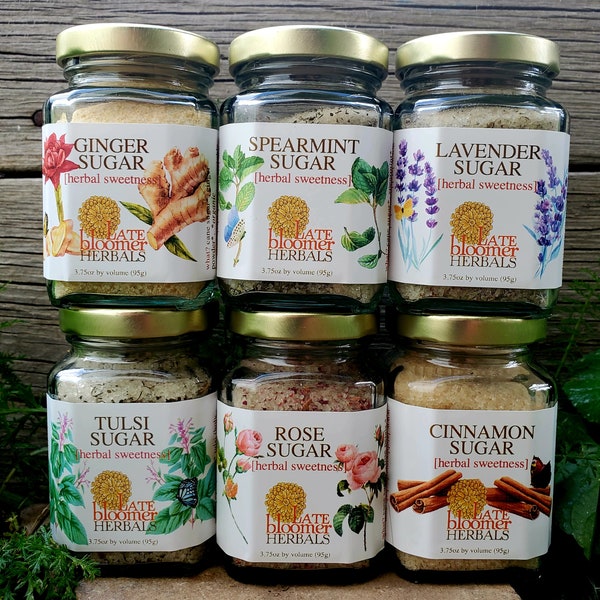 Herbal Flavored Sugar – Rose, Lavender, Tulsi, Ginger, Spearmint, and Cinnamon | Infused Sugar