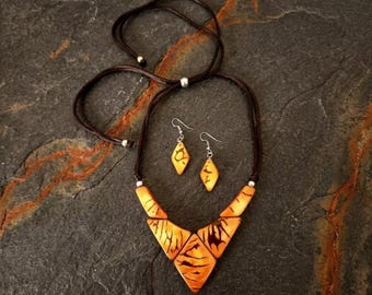 Tagua Statement Necklace and Earrings Set. Handcrafted Ecuadorian Artistry, Vegan Ivory, Rainforest Grown. A Mother's Day gift with meaning