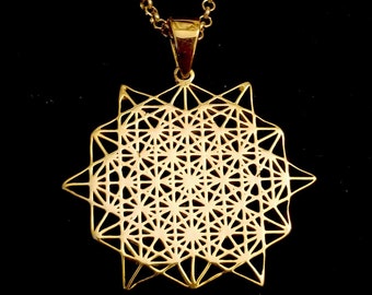 Sacred Geometry 64 Point Star Vermeil Tetrahedron Pendant 18Kt Gold overSolid Sterling Silver