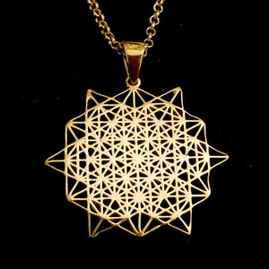 Sacred Geometry 64 Point Star Vermeil Tetrahedron Pendant 18Kt Gold overSolid Sterling Silver