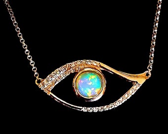 Opal Evil Eye Necklace in 18K Yellow Gold over Sterling Silver