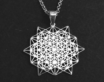 Sacred Geometry 64 Point Star Tetrahedron Pendant Solid Sterling Silver