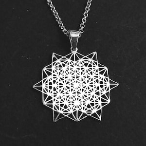 Sacred Geometry 64 Point Star Tetrahedron Pendant Solid Sterling Silver