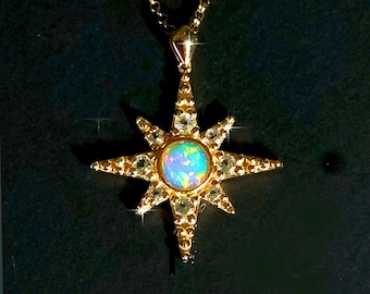 Opal Starburst Pendant in Rose Gold Vermeil with White Sapphire
