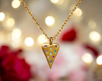 Mutli-stone Modern Heart Pendant