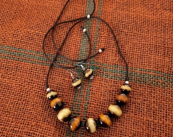 Tagua Statement Necklace and Earrings Set. Handcrafted Ecuadorian Artistry; Vegan Ivory, Rainforest Grown. A Mother's Day gift with meaning