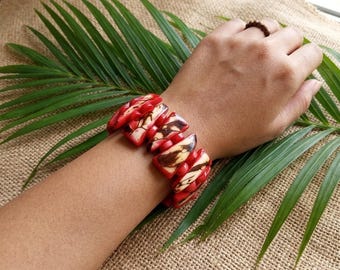 Tagua Artisan Bracelet Handcrafted Ecuadorian Artistry; Vegan Ivory, Rainforest Grown. Summer Chic.