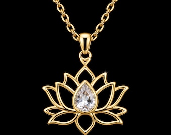 Golden Lotus Necklace in 18K Gold over Sterling Vermeil and White Sapphire