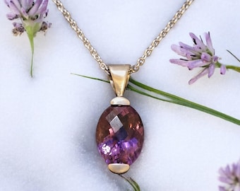 Checkerboard Cut Amethyst Pendant in Sterling Silver