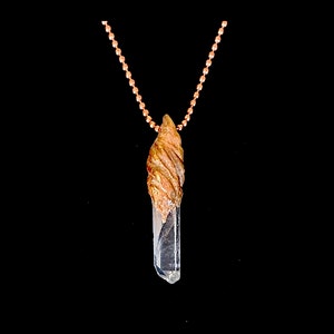 Large Brazilian Quartz Necklace in Guilded Hand-Carved Wood