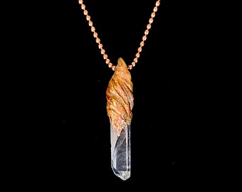 Large Brazilian Quartz Necklace in Guilded Hand-Carved Wood