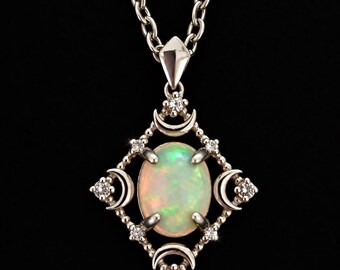 Opal Moon Amulet in Solid Sterling Silver
