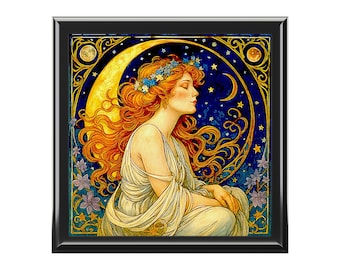 Art Nouveau Moon Maiden Jewelry Box | Alphonse Mucha Style Box