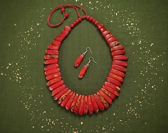 Tagua Statement Necklace and Earrings Set. Handcrafted Ecuadorian Artistry; Vegan Ivory, Rainforest Grown. A Mother's Day gift with meaning