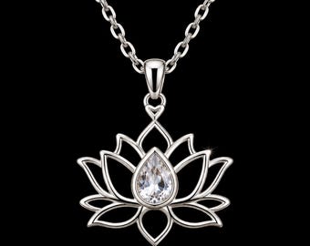 Sterling Silver Lotus Necklace ser with White Sapphire
