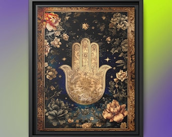 Golden Hamsa Hand Wall Art Canvas | Matte Framed Canvas Print
