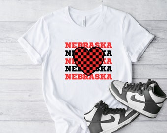 Nebraska Checkered Heart Youth Short Sleeve Tee