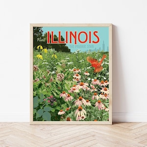 Illinois Prairie State Wildflower Vintage Style Travel Poster