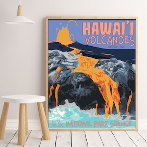 Hawaii Volcanoes National Park  Vintage Style Travel Poster, Hawaii National Park Print