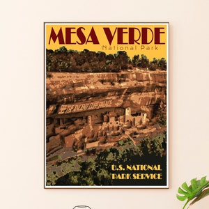 Mesa Verde National Park Vintage Style Travel Poster, Mesa Verde Colorado National Park Print