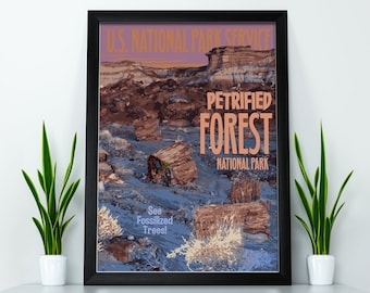 Affiche touristique vintage du parc national de la Forêt pétrifiée, Arizona