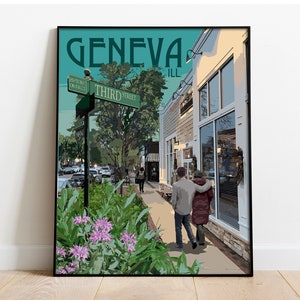 Geneva Illinois Vintage Style Travel Poster, Geneva Fox Valley Print