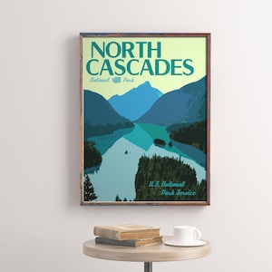 North Cascades National Park Vintage Style Travel Poster, North Cascades Washington National Park Print