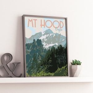 Mount Hood National Forest Vintage Style Travel Poster, Mount Hood National Park Oregon Print