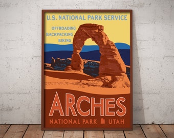 Arches National Park Reiseplakat, Utah National Park Reisedruck, Arches National Park Druck, Vintage Reiseplakat, Nationalpark Poster