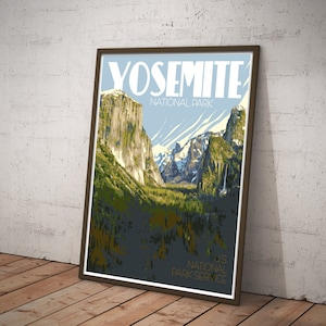 Yosemite National Park Vintage Style Travel Poster, Yosemite California National Park Print
