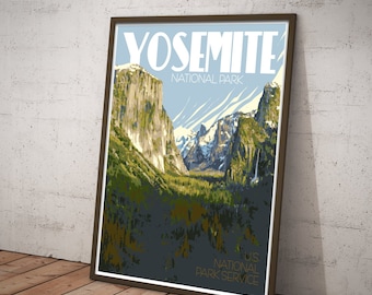 Yosemite National Park Vintage Travel Poster, California Print