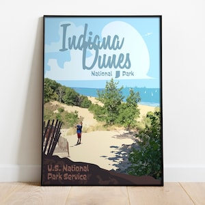 Indiana Dunes National Park Vintage Style Travel Poster,  Indiana Sand Dunes National Park Print