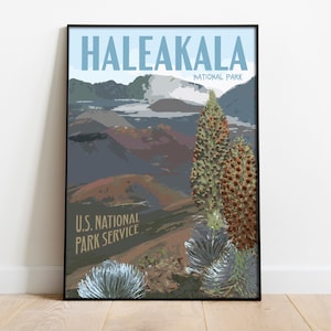 Haleakala National Park Vintage Style Travel Poster, Haleakala Hawaii National Park Print