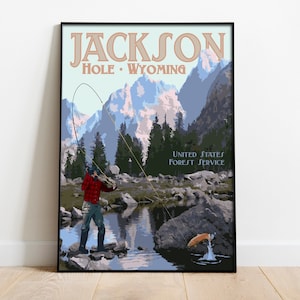 Jackson Hole Print, Jackson Wyoming Vintage Stil Reiseposter