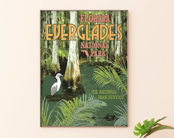 Everglades National Park Vintage Style Travel Poster, Florida Travel Print