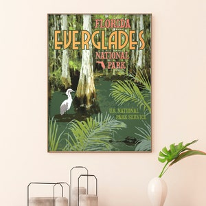 Everglades National Park Vintage Style Travel Poster, Florida Travel Print