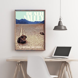 Death Valley National Park Vintage Style Travel Poster, Sailing Rocks Print