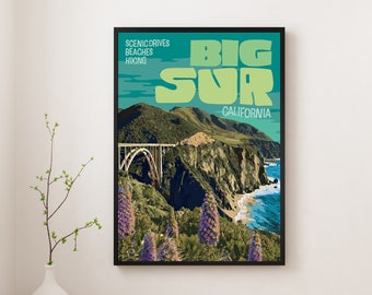 Big Sur California Poster, Big Sur National Forest Poster, California Poster, Big Sur Travel Poster. Big Sur Art, Vintage Travel Poster